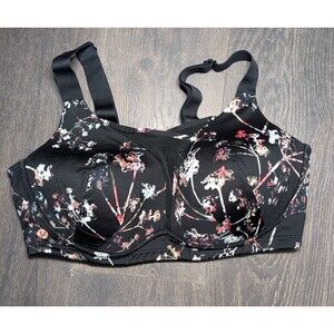 LIVI Black Pink Floral Max Support Moisture Wicking Sports Bra NEW 42D (935D)
